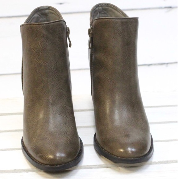 Taupe Ankle Bootie with Leather Stacked Heel - Picture 6 of 6